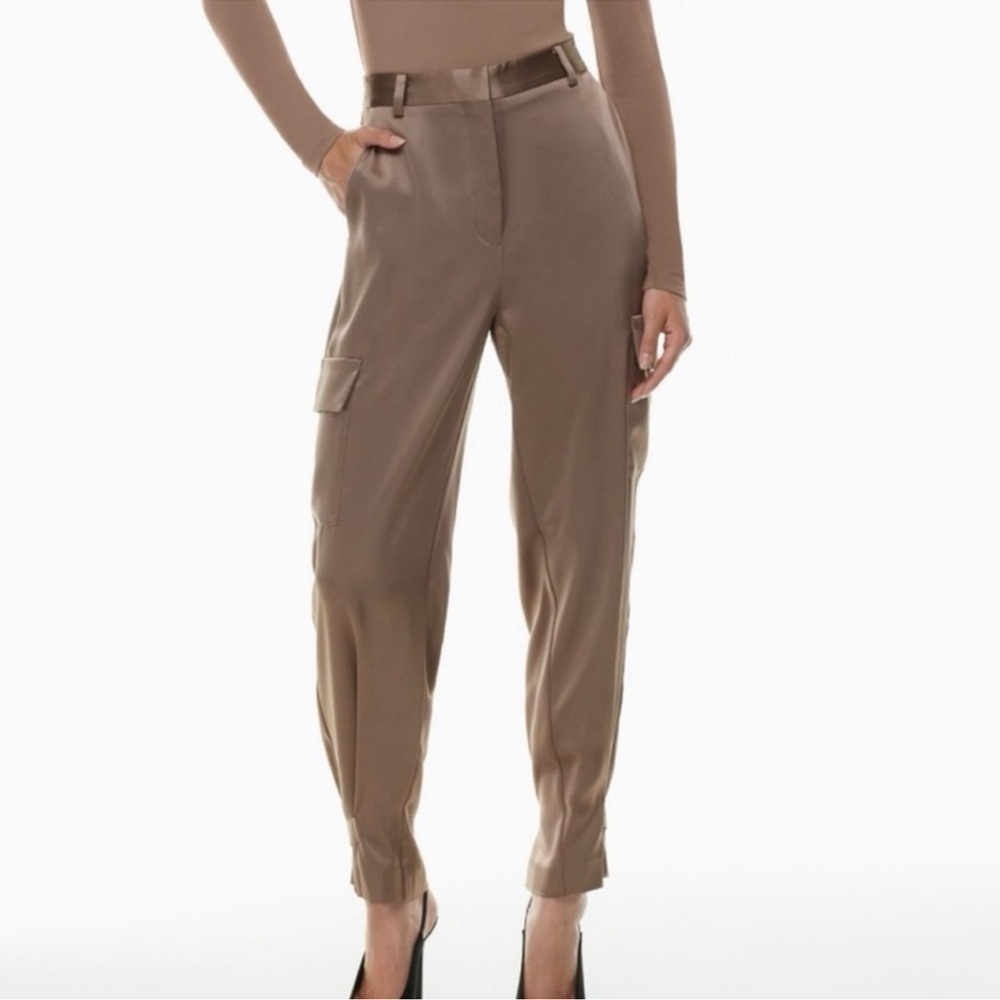 Aritzia Babaton Refined Satin Cargo Pant In Deep Taupe Size 2 Classic Chic